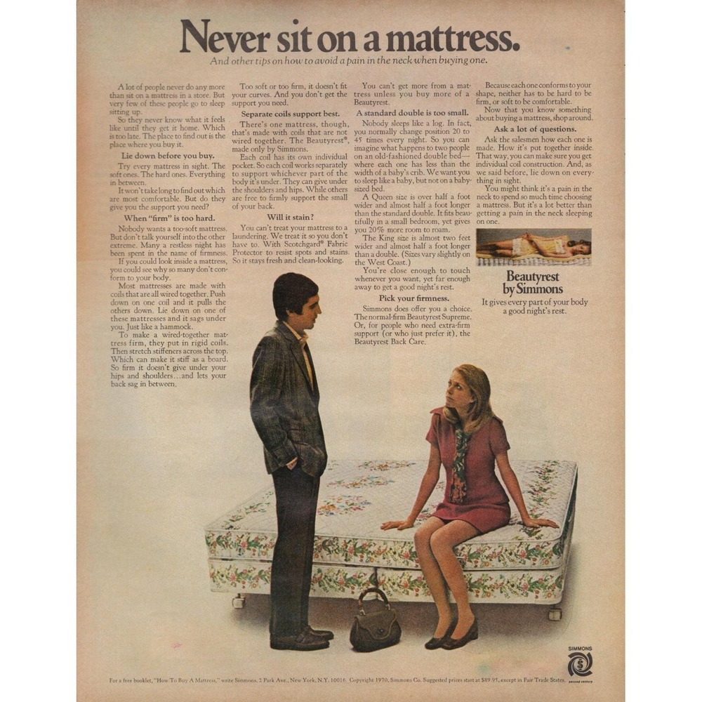 Beautyrest by Simmons Mattress How to Buy A‎ Mattress Vintage Print Ad 1970